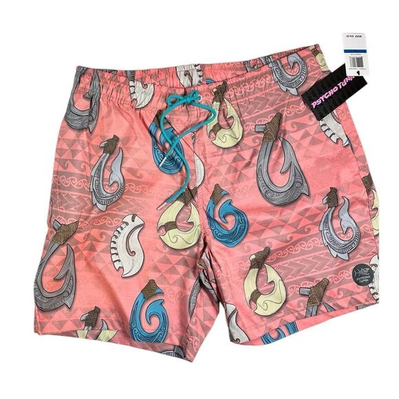 NWT Psycho Tuna Men’s Pink Hawaiian Fish Hooks Print Swim Shorts - Size XL - Picture 8 of 9